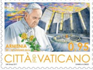 Ватикан выпустил марку с изображением Папы Римского на фоне мемориального комплекса «Цицернакаберд» в Ереване