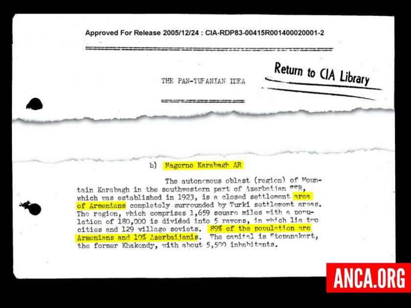ANCA опубликовала рассекреченные документы ЦРУ о принадлежности Арцаха Армении