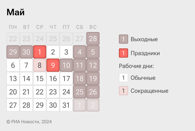 перенос выходных в мае 2024